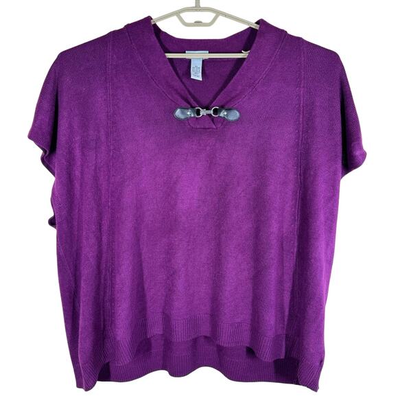Catherines Tunic Short Sleeve Purple Sweater Top Women's 2X Buckle Office Career - Picture 1 of 8